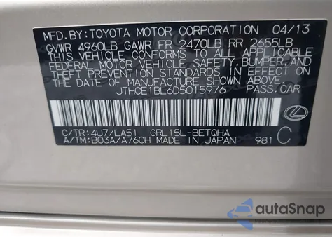 2013 Lexus Gs 350 from USA, damaged, VIN JTHCE1BL6D5015976